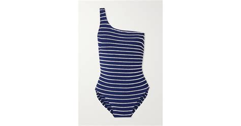 Hunza G Net Sustain Nancy One Shoulder Striped Seersucker Swimsuit In