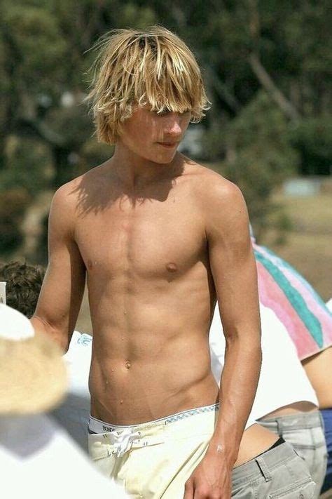 Shirtless Male Athletic Hunk Surfer Boy Blond Shaggy Hair Speedo Photo