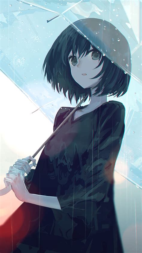 Anime Girl In The Rain With Umbrella Gambarku