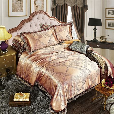 4pcs Jacquard Silk Bedding Set Satin Bed Linenbedclothes Queen King