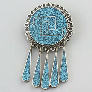 Vintage Mexican Crushed Turquoise Taxco Pendant Brooch Sterling Silver