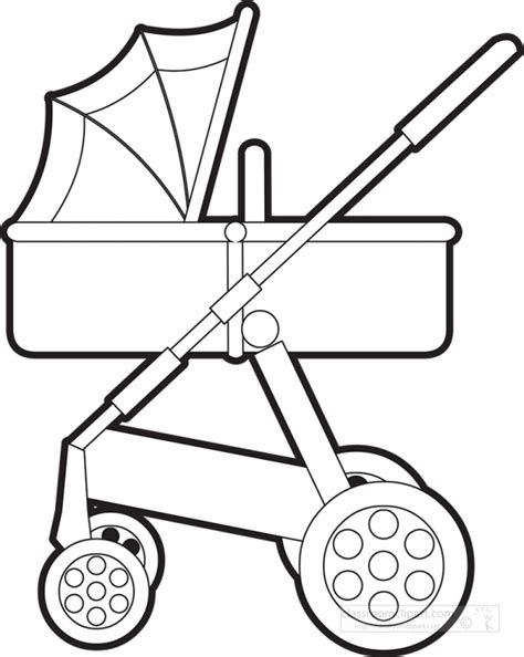 Transportation Outline Clipart Four Wheel Baby Stroller Printable Black