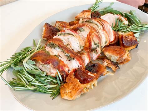Maple Sage Bacon Wrapped Turkey Breast With Stuffing Croutons Recipe