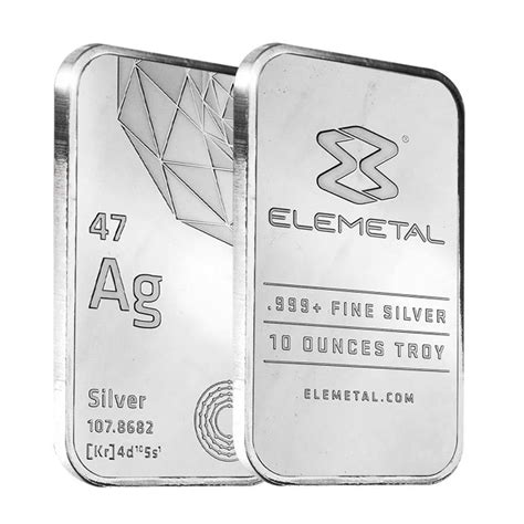 Elemetal Mint 10 Oz Silver Bar 999 Fine Bullion Exchanges