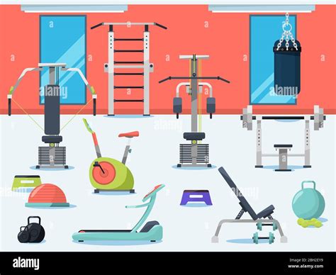 Illustration Of Gym Interior With Different Sport Equipment Vector