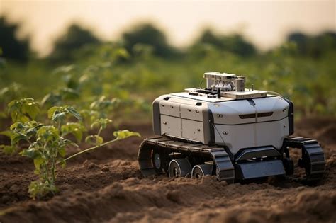 Premium Ai Image Solarpowered Agricultural Robot For Field Work