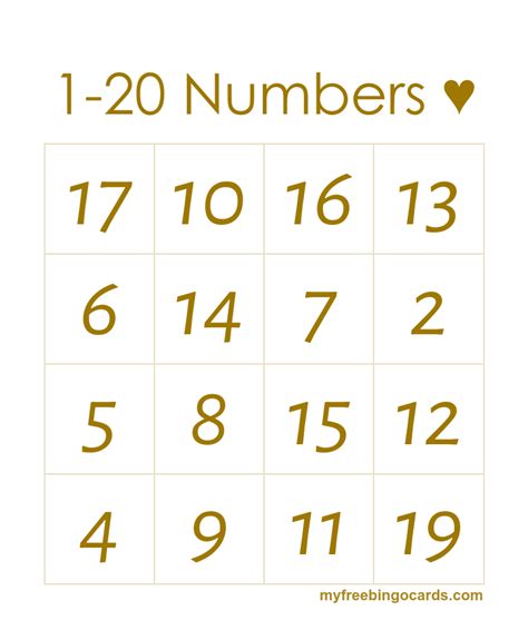 Free Printable Bingo Cards Numbers 1 20 Free Printable Templates