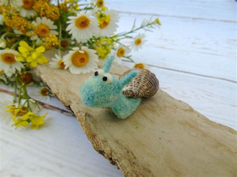 Needle Felt Miniature Snail With Real Seashell Country