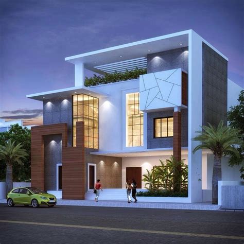 A Modern Style House Is Shown In This 3d Image With Two Cars Parked On