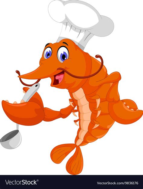 Funny Chef Shrimp Cartoon Cooking Royalty Free Vector Image