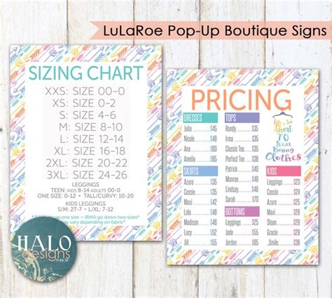 Lularoe Arrow Pricing And Size Charts For Pop Up By Halodesignsshop