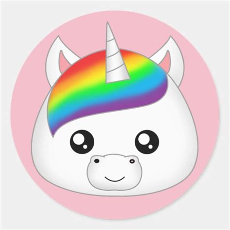 Rainbow Cute Kawaii Unicorn Face Head Classic Round Sticker
