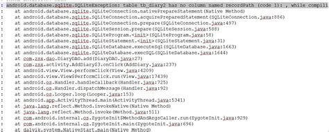 Androiddatabasesqlitesqliteexception Table Tbdiary2 Has No Column