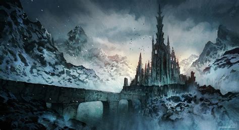 Dark Lords Castle By Jjcanvas Castle Bridge Fortress Mountains Winter