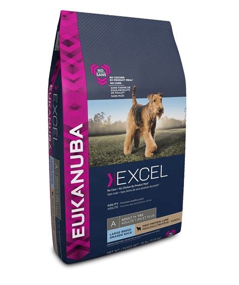 Animal proteins, glucosamine, and chondroitin sulfate help keep muscles lean and joints limber and strong. Excel Eukanuba- Adult Large Breed Dog Food-Lamb