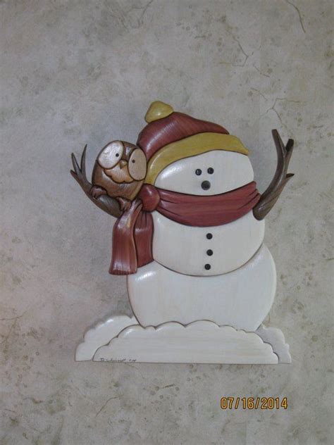Snowman And The Owl Hand Carved Intarsia Wooden Wall Decor By Etsy