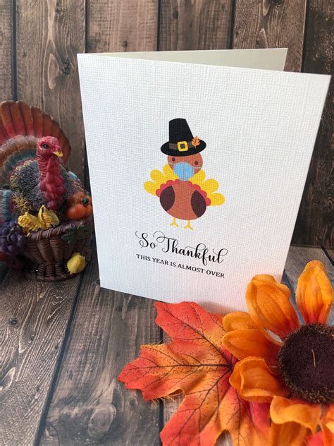 2021 Funny Thanksgiving Card Turkey With Mask Humorous Etsy