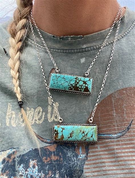 Kingman Turquoise Large Bar Necklaces Chain Necklace Sold Etsy