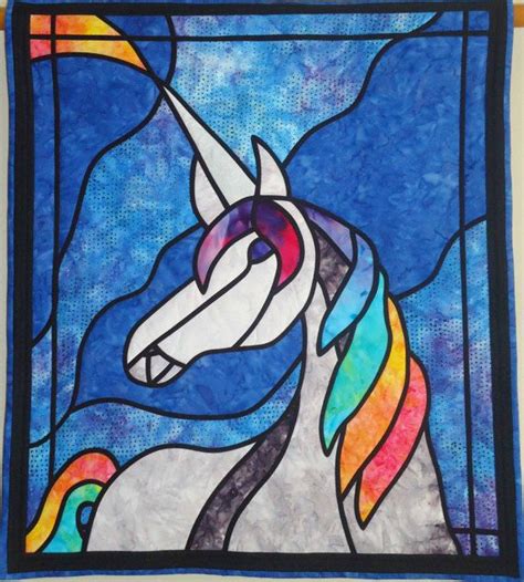 Unicorn Stained Glass Quilted Wall Hanging Rainbow Unicorn Etsy Stained Glass Quilt Stained