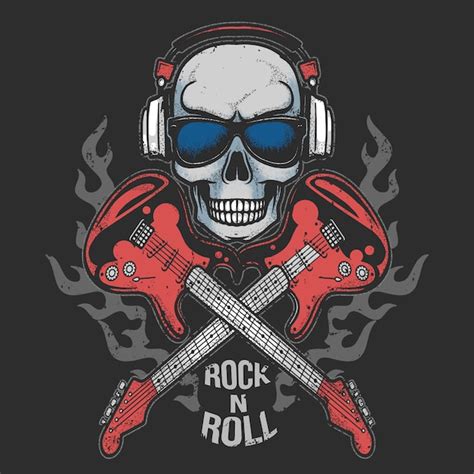 Skull Headphone Music Party Avec Lœuvre Dart Fire Rock N Roll De