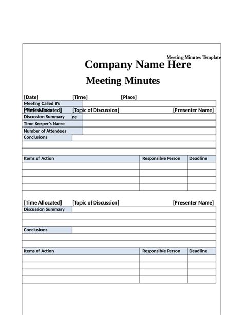 Printable Blank Meeting Minutes Template Images And Photos Finder