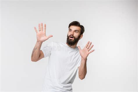 Portrait Of The Scared Man On White Stock Photo Image Of Frightened Expression