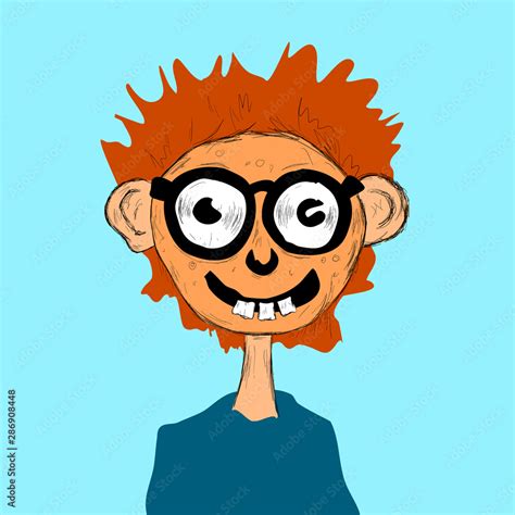 Caricature Of Weird Strange Freak Nerd Geek An Nut Boy Man And