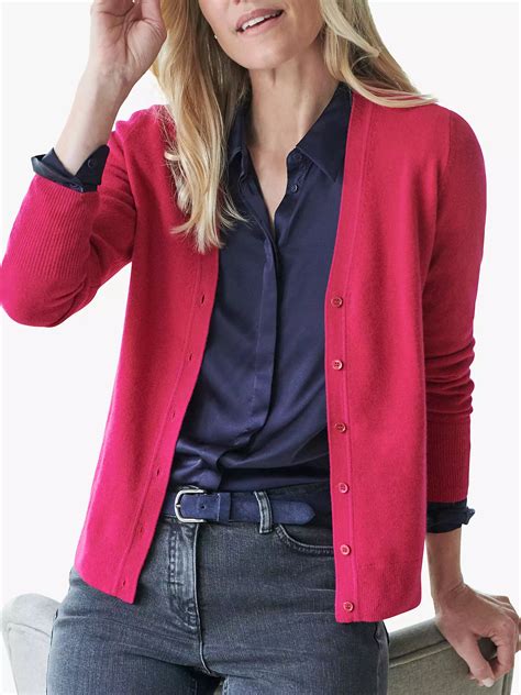 Pure Collection Cashmere V Neck Cardigan Raspberry At John Lewis