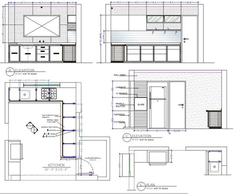 10ftX13ft Modular Kitchen Design Architecture CAD Drawing - Cadbull
