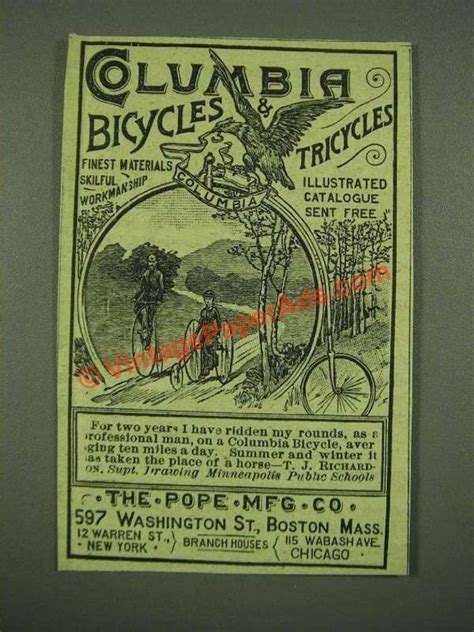 1885 Columbia Bicycles And Tricycles Ad Ef0164