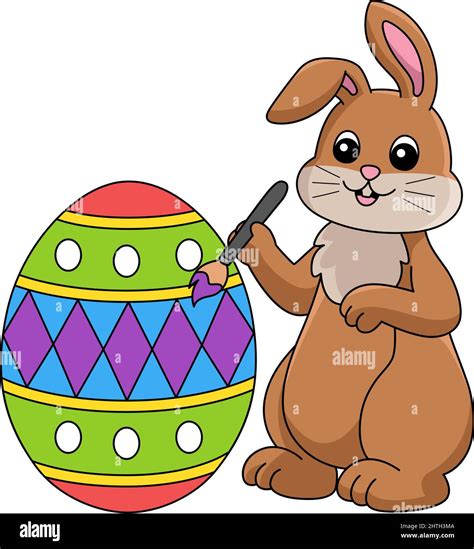 Rabbit Painting Easter Egg Cartoon Illustration Stock Vector Image