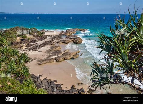 Australia Queensland Coolangatta View Of Snapper Rocks With Gold