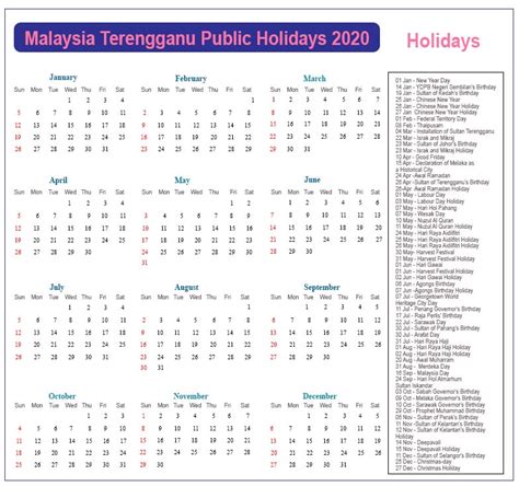 All the long weekend and public holidays for your diary. Hari Kelepasan Am 2020 Terengganu