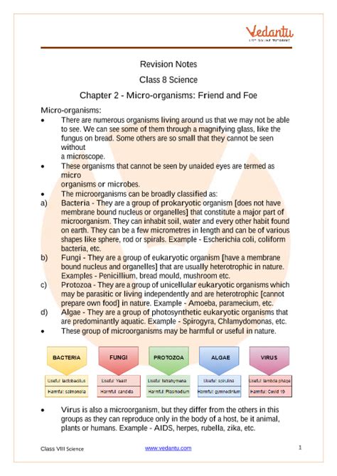 Microorganisms Friend And Foe Class 8 Notes Cbse Science Chapter 2 Pdf