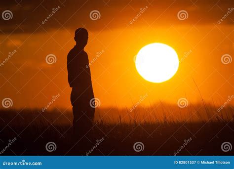 Silhouette Of A Man Watching The Sunset Stock Image Image Of