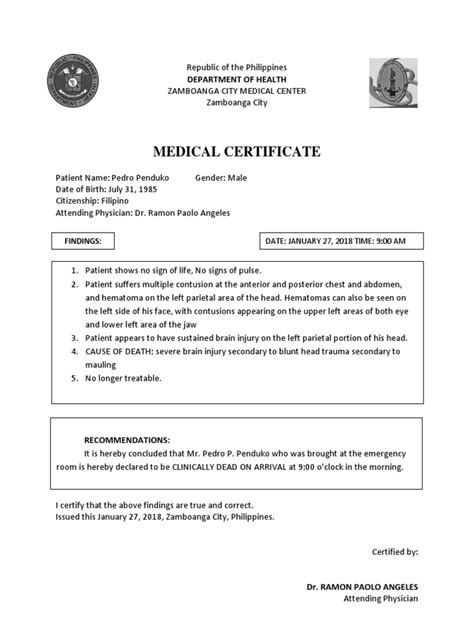 Medico Legal Certificate Pdf