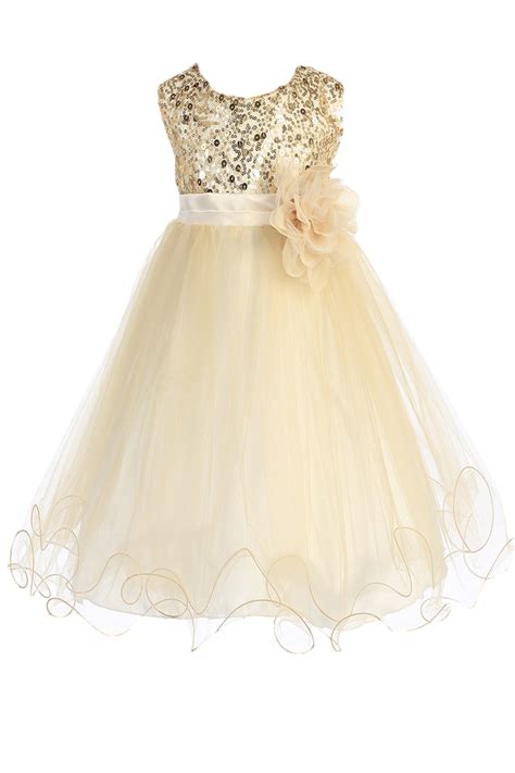 Baby Girls Gold Sequin Party Dress W Lettuce Tulle Hem 3 24m Rachel