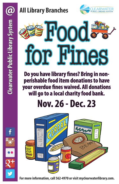 Some foodbank customers have pets, especially dogs or cats, so pet food is welcome. Do you have library fines? Bring in nonperishable food ...