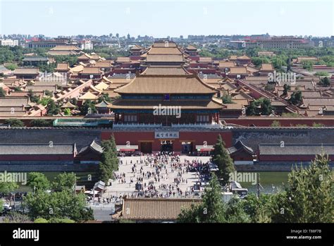 Aerial View Of Forbidden City From Jingshan Park Beijing China Stock