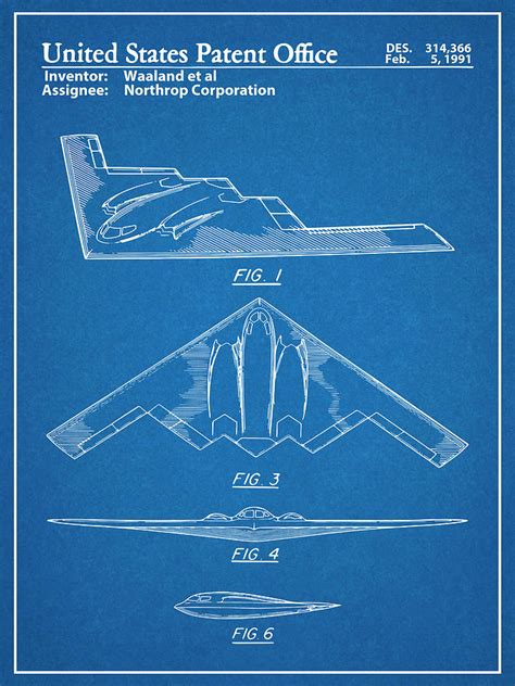 1991 Northrop B 2 Spirit Stealth Bomber Patent Print Blueprint Drawing