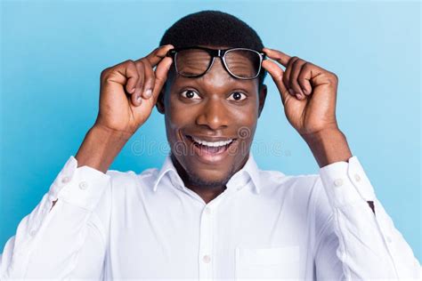 Photo Of Excited Funny Dark Skin Guy Dressed Formal Shirt Arms Glasses
