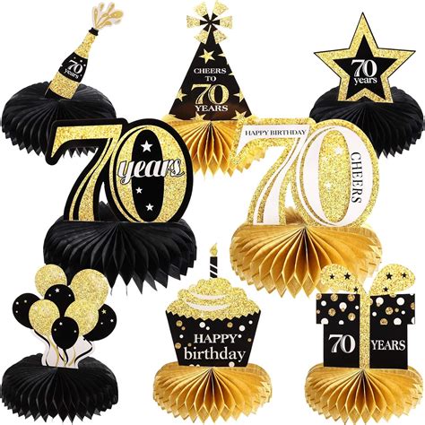 8 Pieces 70th Birthday Honeycomb Centerpieces Table Toppers Seventy Years Birthday Decorations