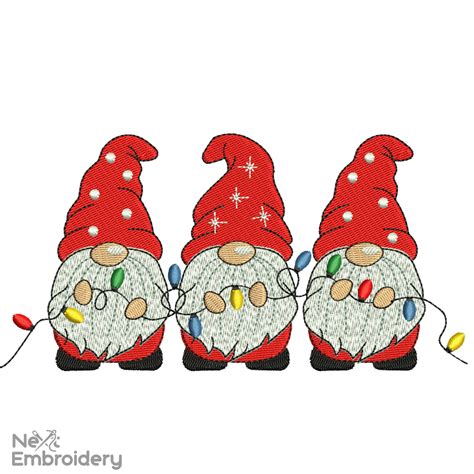 Christmas Lights Gnomes Embroidery Design Nextembroidery