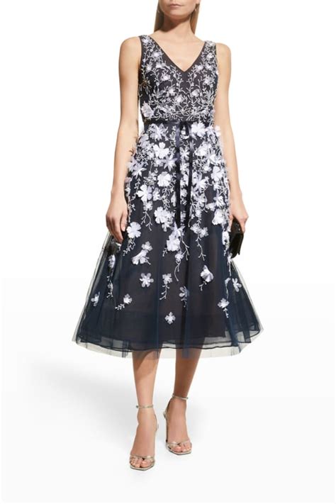 Marchesa Notte Strapless 3d Floral Embroidery Dress Neiman Marcus