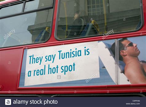July 2011 London Red Bus With Advertising Sign They Say Tunisia Is A
