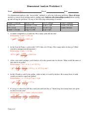 Dimensional Analysis Worksheet 2 Doc Name Dimensional Analysis