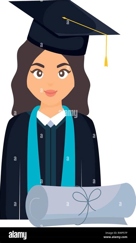 Joven Estudiante Graduado Chica Con Diploma Diseño Ilustración