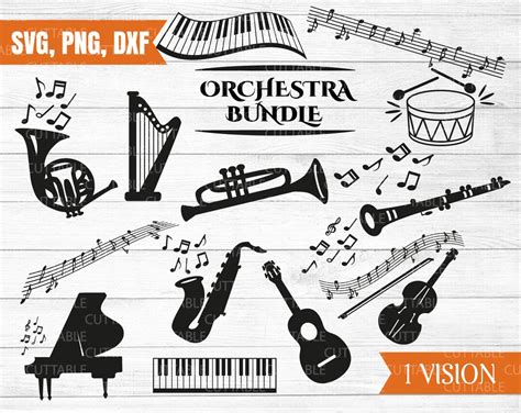 Orchestra Svg Bundle Instruments And Notes Cut Files Piano Sax