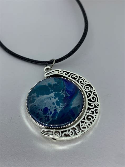 Blue Rotating Moon Pendant Necklace Ts For Women Blue Etsy