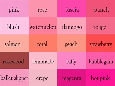 50 Shades Of Pink Color Names